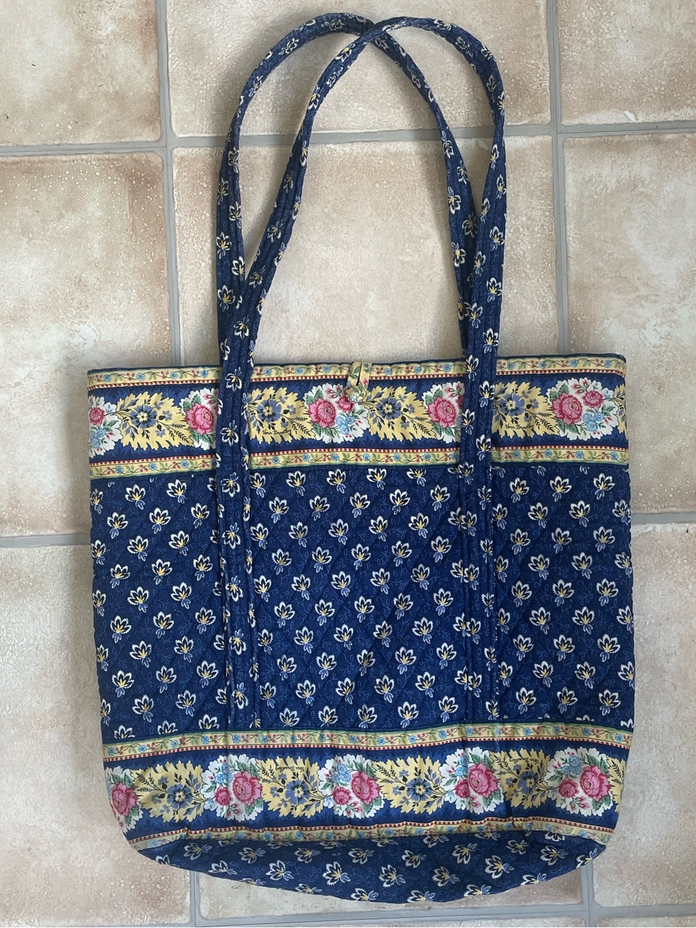 Vintage Vera Bradley Maison Blue retired  quilted cotton navy floral tote bag